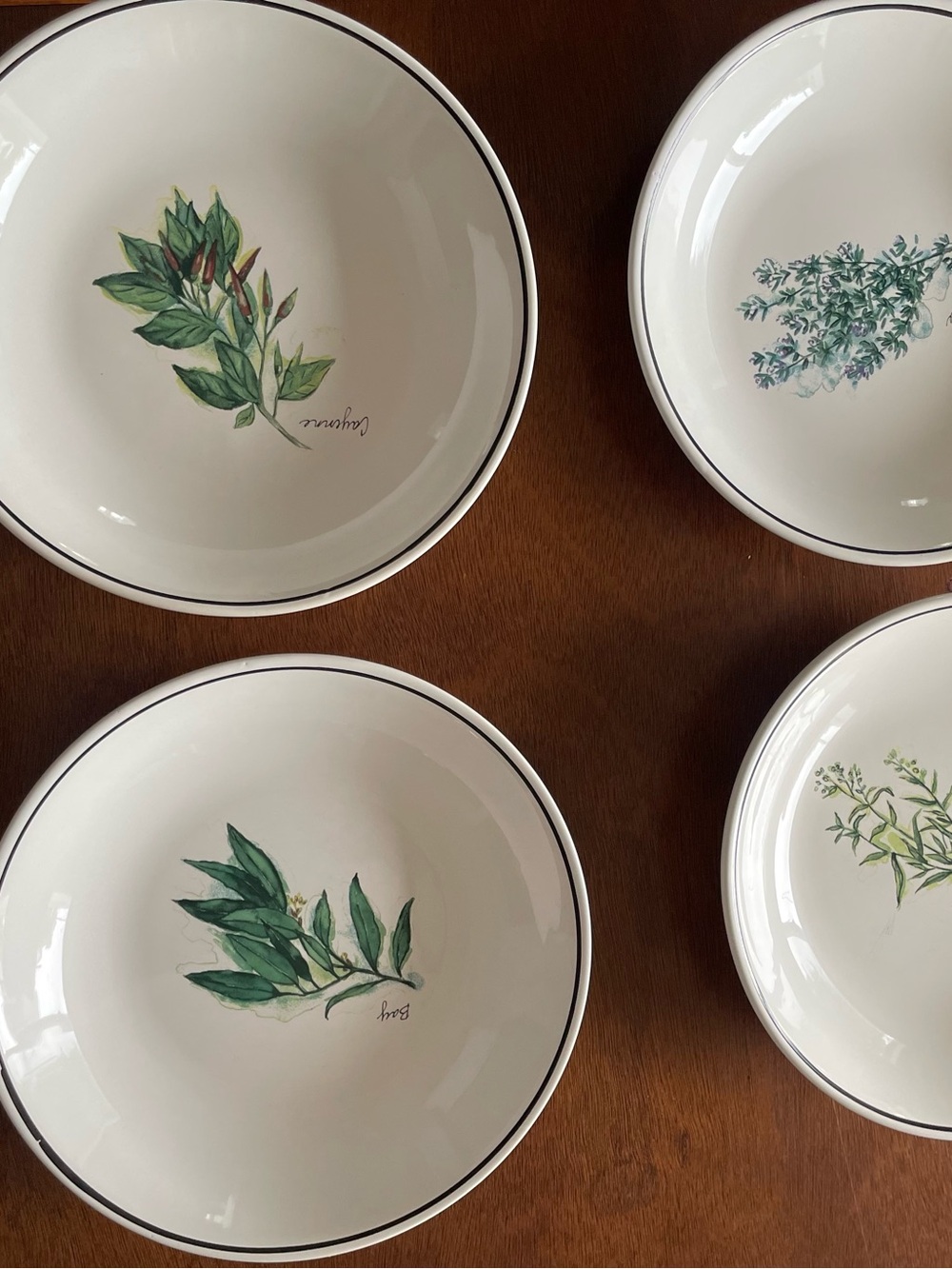WILLIAMS SONOMA Portugal HERBS SALAD Bowls set of 4 Bay Thyme Cayenne Tarragon